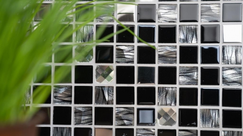 Mosaïque Carreaux acier inoxydable Mosaïque de verre anthracite argent noir Plaque de mosaïque MOS63-CM-426