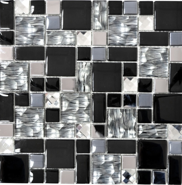 Mosaïque de verre en acier inoxydable Carreaux de mosaïque noir argenté clair gris Miroir de cuisine dosseret salle de bain WC - MOS88-03689