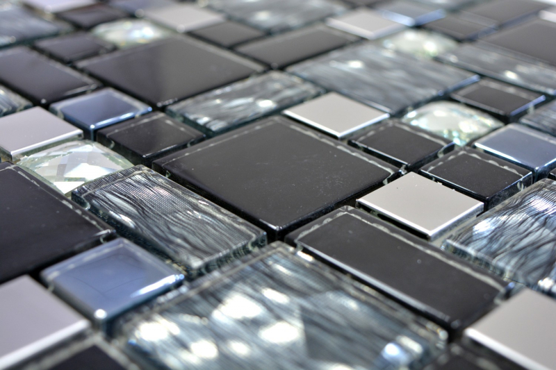Mosaïque de verre en acier inoxydable Carreaux de mosaïque noir argenté clair gris Miroir de cuisine dosseret salle de bain WC - MOS88-03689
