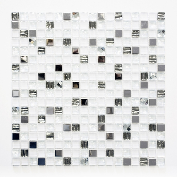 Mosaïque de verre Carreau de mosaïque en acier inoxydable blanc Carrelage de cuisine Carrelage de salle de bain - MOS92-0107