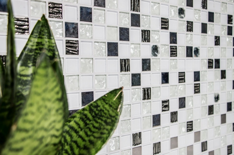 Mosaïque de verre Carreau de mosaïque en acier inoxydable blanc Carrelage de cuisine Carrelage de salle de bain - MOS92-0107