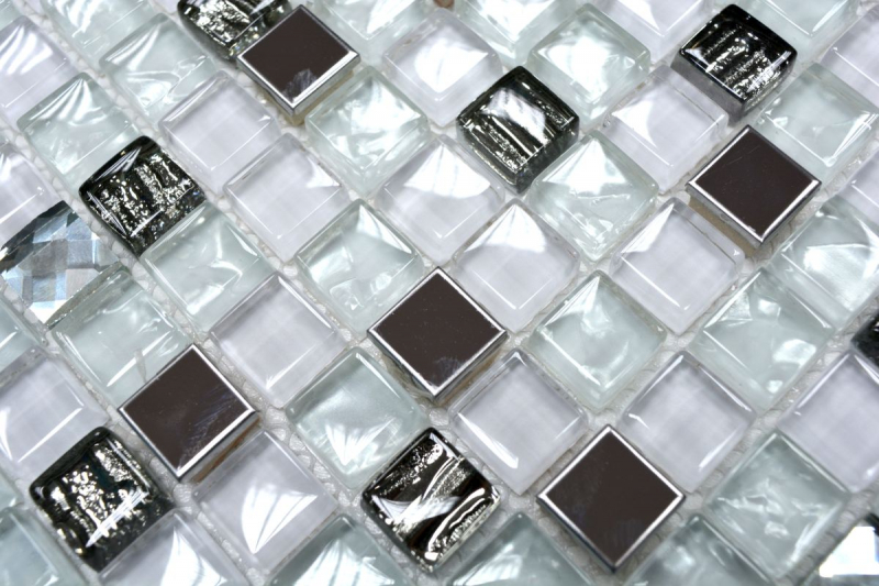 Mosaïque de verre Carreau de mosaïque en acier inoxydable blanc Carrelage de cuisine Carrelage de salle de bain - MOS92-0107