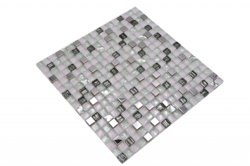 Mosaïque de verre Carreau de mosaïque en acier inoxydable blanc Carrelage de cuisine Carrelage de salle de bain - MOS92-0107
