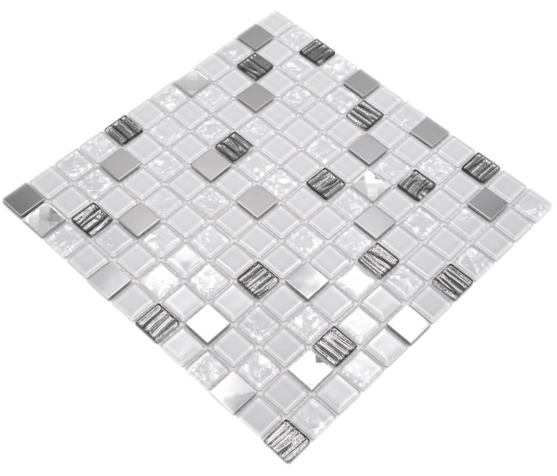 Mosaïque Carreau en acier inoxydable blanc argenté Mosaïque de verre Plaque de mosaïque MOS63-CM-424