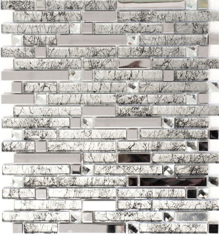 Mosaïque de verre bâtonnets Carreaux de mosaïque acier inoxydable blanc cream argent MOS86-0106