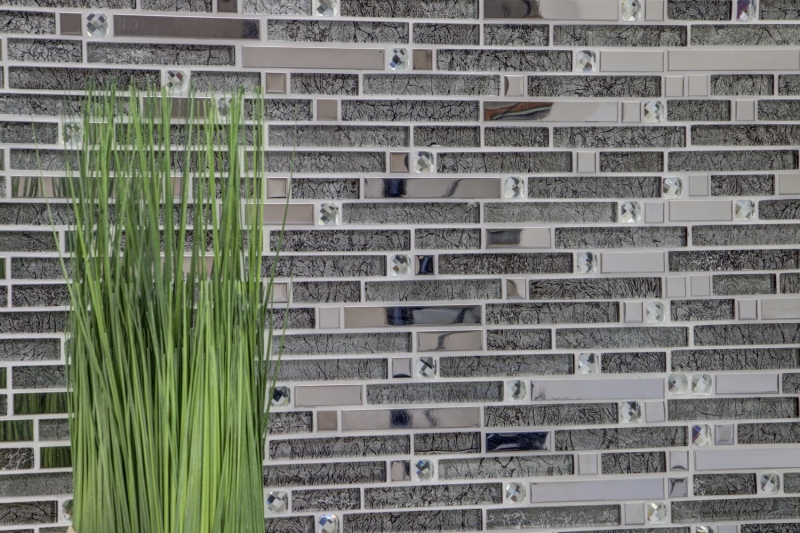 Mosaïque de verre bâtonnets Carreaux de mosaïque acier inoxydable blanc cream argent MOS86-0106
