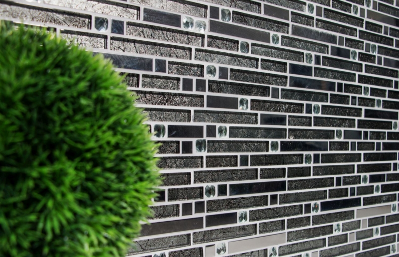 Mosaïque de verre bâtonnets Carreaux de mosaïque acier inoxydable blanc cream argent MOS86-0106