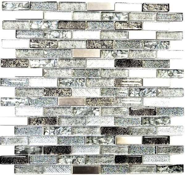 Mosaïque de verre Bâtonnets Carreaux de mosaïque Acier inoxydable paillettes argent gris anthracite noir MOS87-IL017