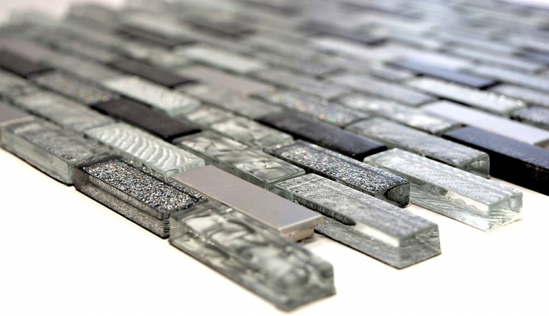 Mosaïque de verre Bâtonnets Carreaux de mosaïque Acier inoxydable paillettes argent gris anthracite noir MOS87-IL017