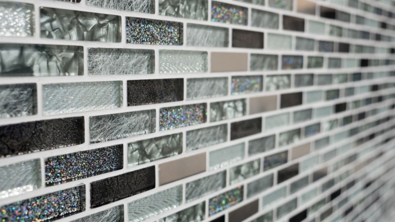 Mosaïque de verre Bâtonnets Carreaux de mosaïque Acier inoxydable paillettes argent gris anthracite noir MOS87-IL017