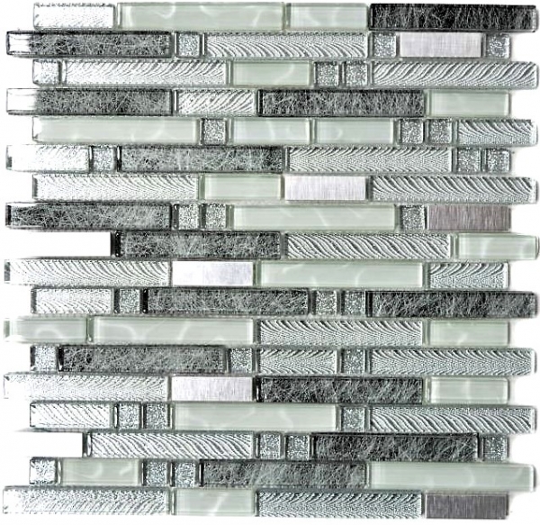 Mosaïque de verre Baguettes Carreaux de mosaïque Acier inoxydable blanc argent gris MOS87-MV698