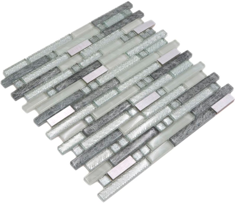 Mosaïque de verre Baguettes Carreaux de mosaïque Acier inoxydable blanc argent gris MOS87-MV698
