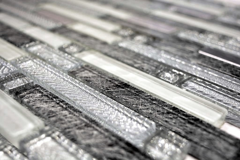 Mosaïque de verre Baguettes Carreaux de mosaïque Acier inoxydable blanc argent gris MOS87-MV698