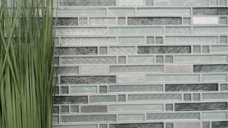 Mosaïque de verre Baguettes Carreaux de mosaïque Acier inoxydable blanc argent gris MOS87-MV698