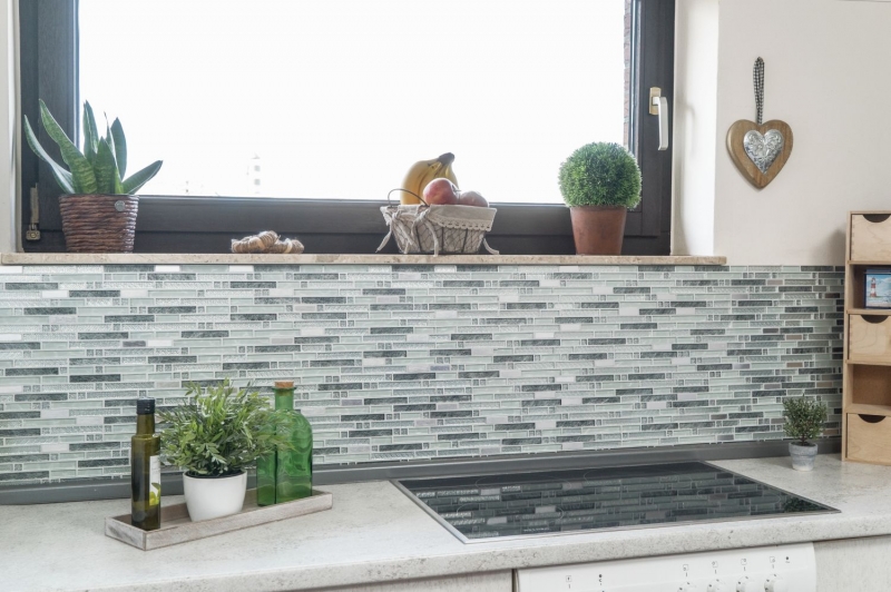 Mosaïque de verre Baguettes Carreaux de mosaïque Acier inoxydable blanc argent gris MOS87-MV698
