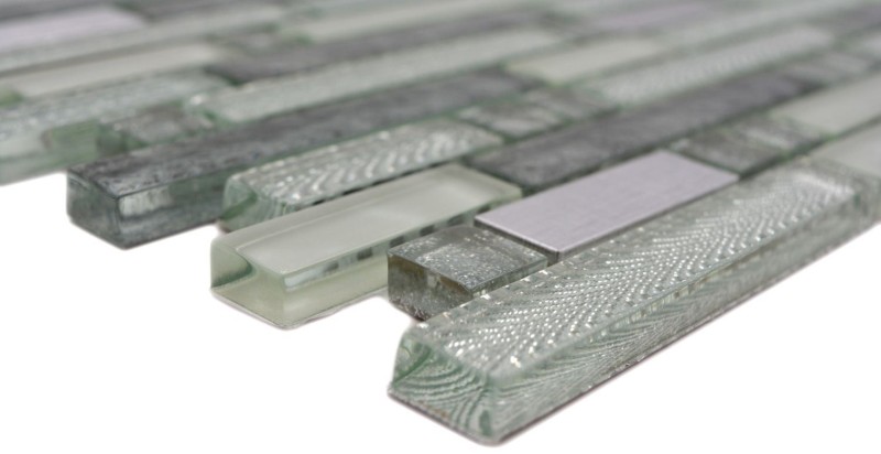 Mosaïque de verre Baguettes Carreaux de mosaïque Acier inoxydable blanc argent gris MOS87-MV698