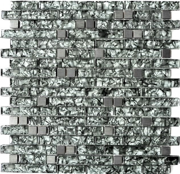 Échantillon manuel Carreau de mosaïque Translucide acier inoxydable gris vert composite Mosaïque de verre Crystal acier gris pierre vert MOS87-MV728_m