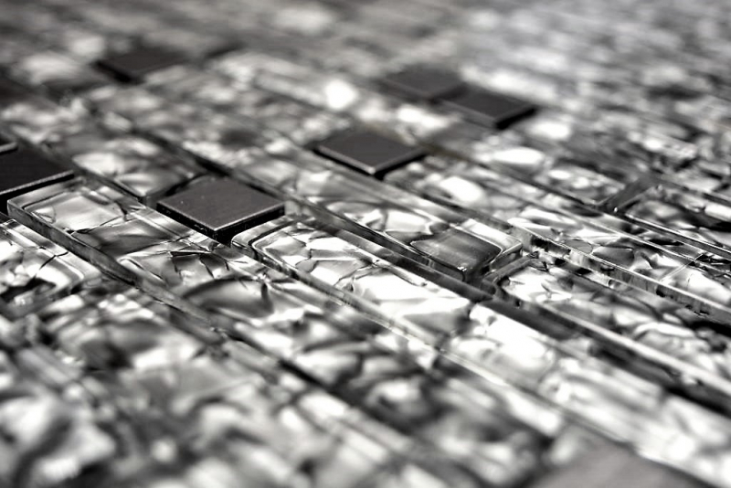 Échantillon manuel Carreau de mosaïque Translucide acier inoxydable gris vert composite Mosaïque de verre Crystal acier gris pierre vert MOS87-MV728_m