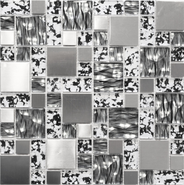 Motif manuel Carreau de mosaïque Translucide acier inoxydable noir argenté Combinaison de mosaïque de verre Crystal acier noir structuré MOS88-0203_m