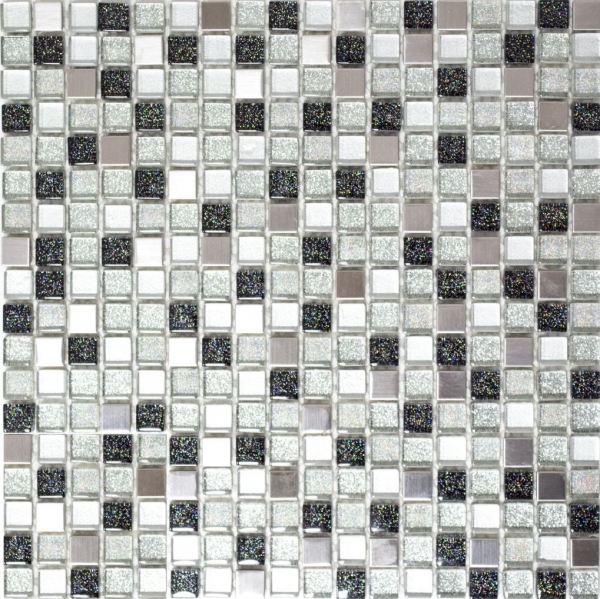 Échantillon manuel Carreau de mosaïque Translucide Acier inoxydable argenté noir Mosaïque de verre Crystal Acier argenté noir MOS92-0207_m
