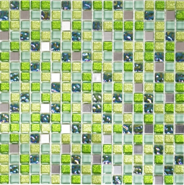 Échantillon manuel Carreau de mosaïque Translucide acier inoxydable vert Mosaïque de verre Crystal acier vert MOS92-0506_m