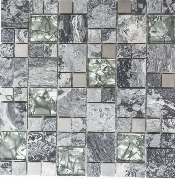 Échantillon manuel Carreau de mosaïque Translucide inox gris Combinaison mosaïque de verre Crystal pierre acier gris MOS88-0204_m