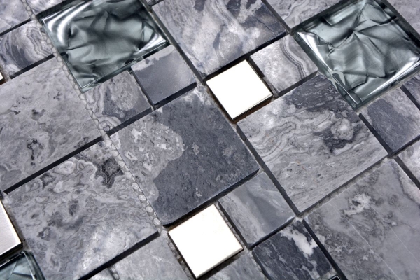 Échantillon manuel Carreau de mosaïque Translucide inox gris Combinaison mosaïque de verre Crystal pierre acier gris MOS88-0204_m