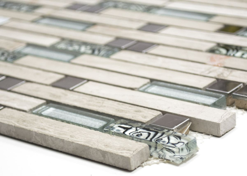 Carreau de mosaïque translucide acier inoxydable blanc bois composite mosaïque de verre Crystal pierre acier wood white MOS86-0108_f