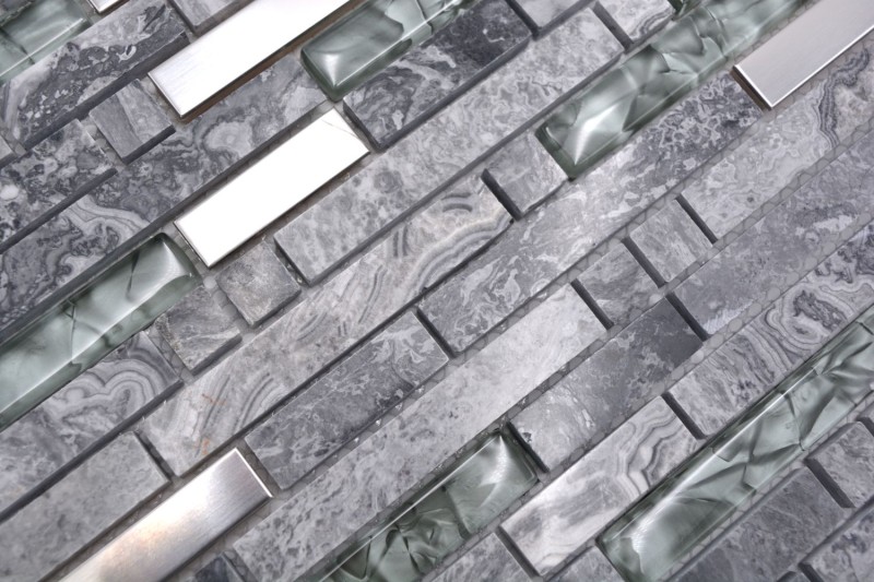 Mosaïque de verre Pierre naturelle Bâtons de marbre Carreau de mosaïque Acier inoxydable gris anthracite argent Protection anti-éclaboussures Carreau mural WC - MOS87-MV778
