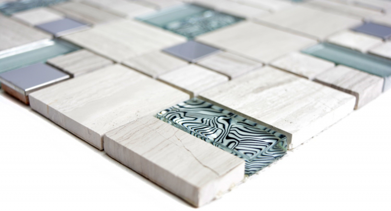 Pierre naturelle Mosaïque de verre Marbre Carreaux de mosaïque Acier inoxydable gris savon gris clair argenté clair Carrelage mural - MOS88-0202