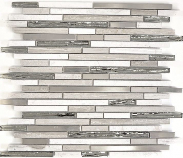 Échantillon manuel Carreau de mosaïque Translucide inox blanc Bois composite Mosaïque de verre Crystal pierre acier wood white MOS86-SV85_m