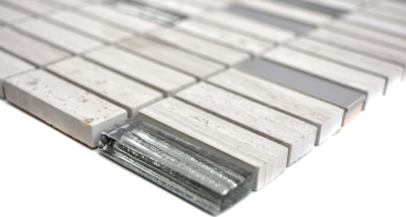 Carreau de mosaïque translucide acier inoxydable gris blanc bâtonnets Mosaïque de verre Crystal pierre acier wood white MOS87-2002_f