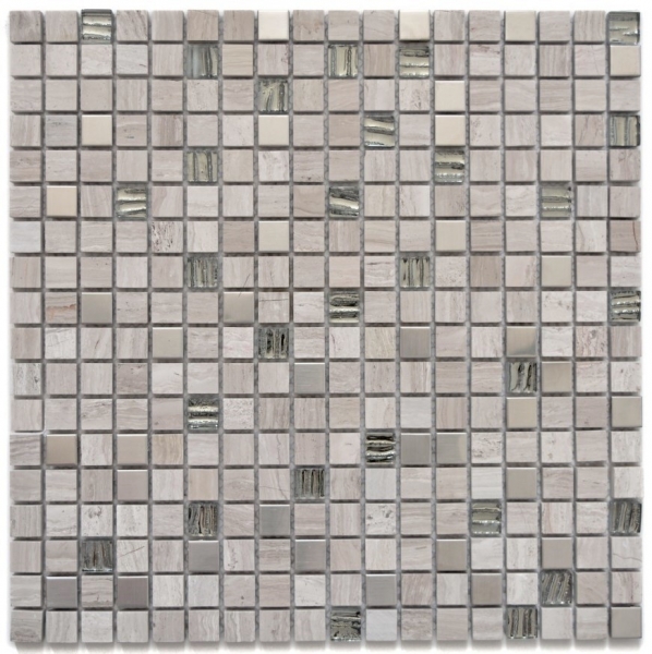 Carreau de mosaïque Translucide acier inoxydable gris blanc Mosaïque de verre Crystal pierre acier wood white MOS92-2002_f