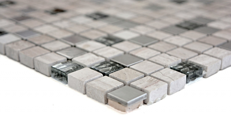 Carreau de mosaïque Translucide acier inoxydable gris blanc Mosaïque de verre Crystal pierre acier wood white MOS92-2002_f