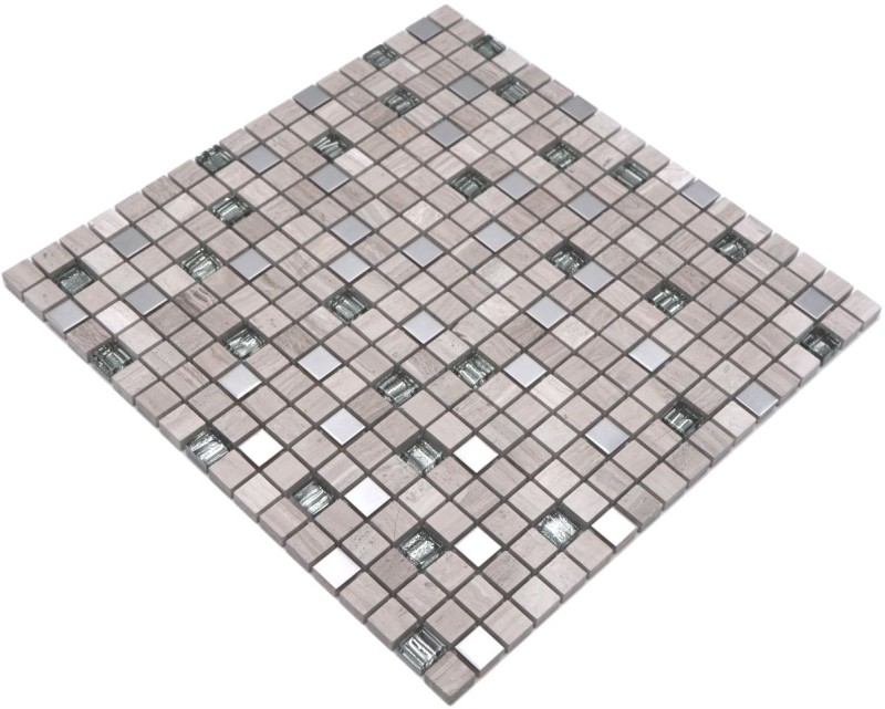 Mosaïque de verre Pierre naturelle Carreau de mosaïque Acier inoxydable gris blanc beige argent Marbre Carrelage salle de bain - MOS92-2002