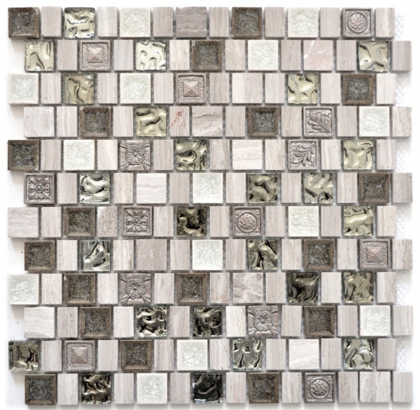 Mosaïque Carreau composite Résine Céramique gris blanc gris clair crème beige Multiformat Mosaïque de verre Carreaux - MOS82-2002