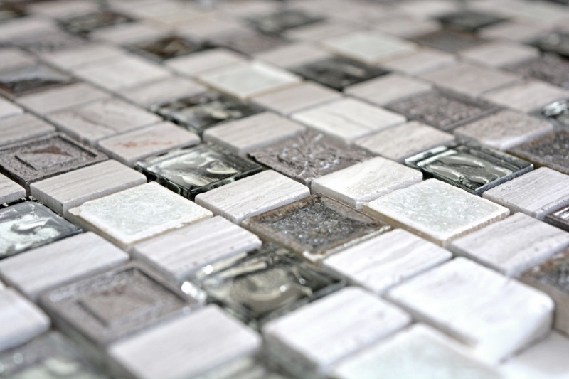 Mosaïque Carreau composite Résine Céramique gris blanc gris clair crème beige Multiformat Mosaïque de verre Carreaux - MOS82-2002