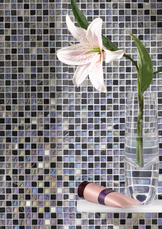Mosaïque de verre Pierre naturelle Carreau de mosaïque Acier inoxydable gris anthracite Protection anti-éclaboussures Salle de bain - MOS92-0206