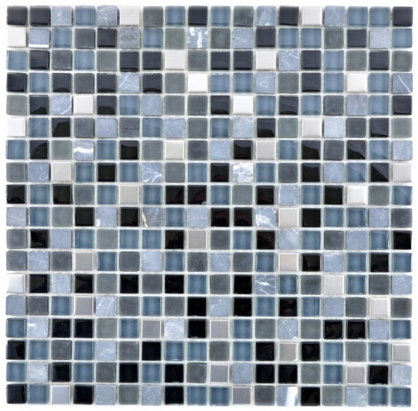 Mosaïque de verre Pierre naturelle Carreau de mosaïque Acier inoxydable noir anthracite gris foncé argent Carreau de cuisine - MOS92-0203