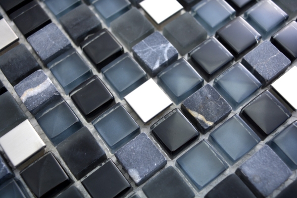 Mosaïque de verre Pierre naturelle Carreau de mosaïque Acier inoxydable noir anthracite gris foncé argent Carreau de cuisine - MOS92-0203