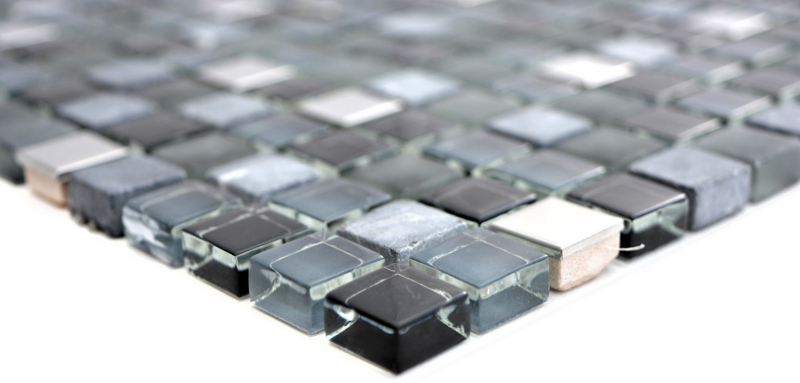 Mosaïque de verre Pierre naturelle Carreau de mosaïque Acier inoxydable noir anthracite gris foncé argent Carreau de cuisine - MOS92-0203