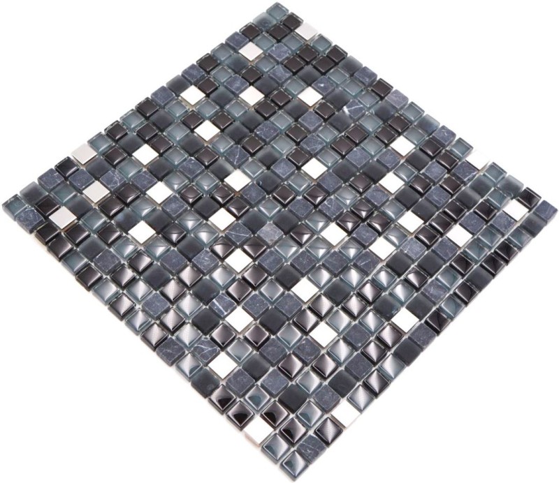 Mosaïque de verre Pierre naturelle Carreau de mosaïque Acier inoxydable noir anthracite gris foncé argent Carreau de cuisine - MOS92-0203