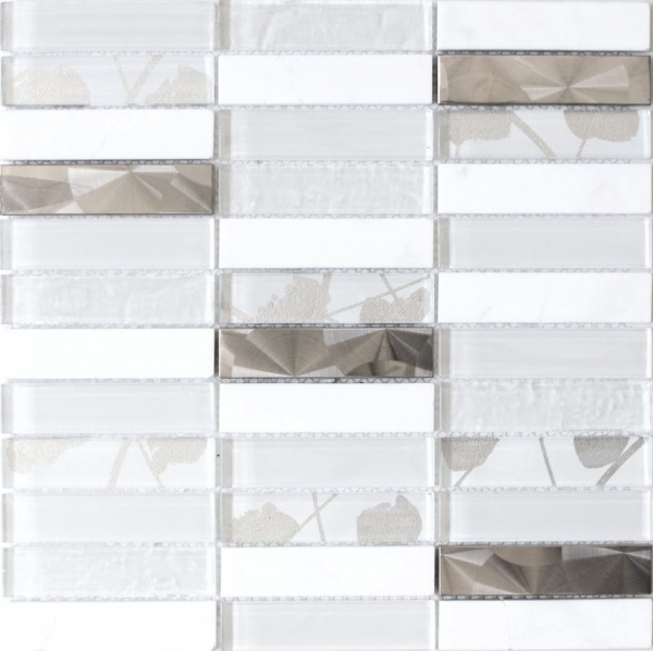 Plaquette Rectangle Carreaux de mosaïque Mosaïque de verre Acier inoxydable Pierre naturelle blanc argent Carreau de douche Salle de bain WC - MOS87-11X