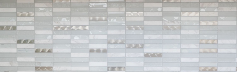 Plaquette Rectangle Carreaux de mosaïque Mosaïque de verre Acier inoxydable Pierre naturelle blanc argent Carreau de douche Salle de bain WC - MOS87-11X
