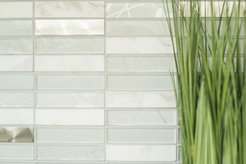Plaquette Rectangle Carreaux de mosaïque Mosaïque de verre Acier inoxydable Pierre naturelle blanc argent Carreau de douche Salle de bain WC - MOS87-11X