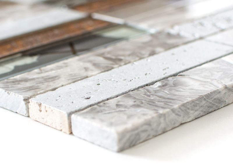Plaquette Rectangle Carreaux Mosaïque de verre Acier inoxydable Résine gris anthracite marron Carrelage mur Cuisine Salle de bains - MOS87-24X
