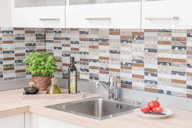 Plaquette Rectangle Carreaux Mosaïque de verre Acier inoxydable Résine gris anthracite marron Carrelage mur Cuisine Salle de bains - MOS87-24X