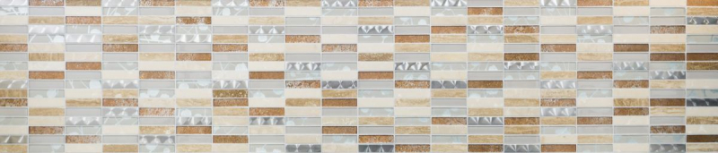 Plaquettes Mosaïque de verre Acier inoxydable Pierre naturelle beige crème marron Carrelage Salle de bain Mur WC - MOS87-52X