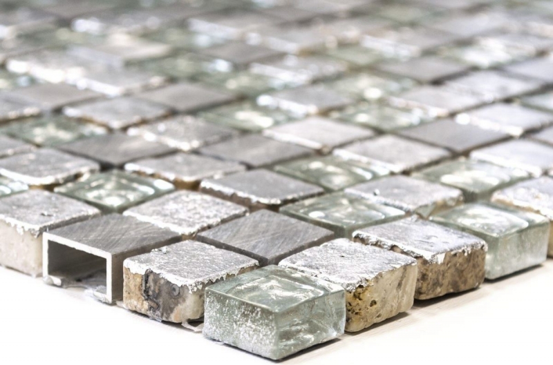 Mosaïque de verre Carreau de mosaïque aluminium argent gris Résine Protection contre les éclaboussures Cuisine Salle de bains Carrelage mural WC - MOS92-0202