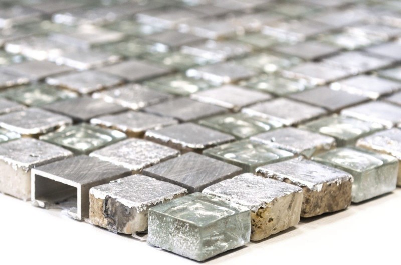 Mosaïque de verre Carreau de mosaïque aluminium argent gris Résine Protection contre les éclaboussures Cuisine Salle de bains Carrelage mural WC - MOS92-0202